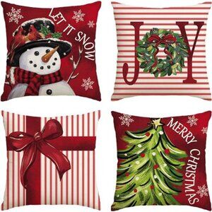 Merry Christmas Let It Snow Joy Stripes Gift Box Red Throw Pillow Covers,18x18in